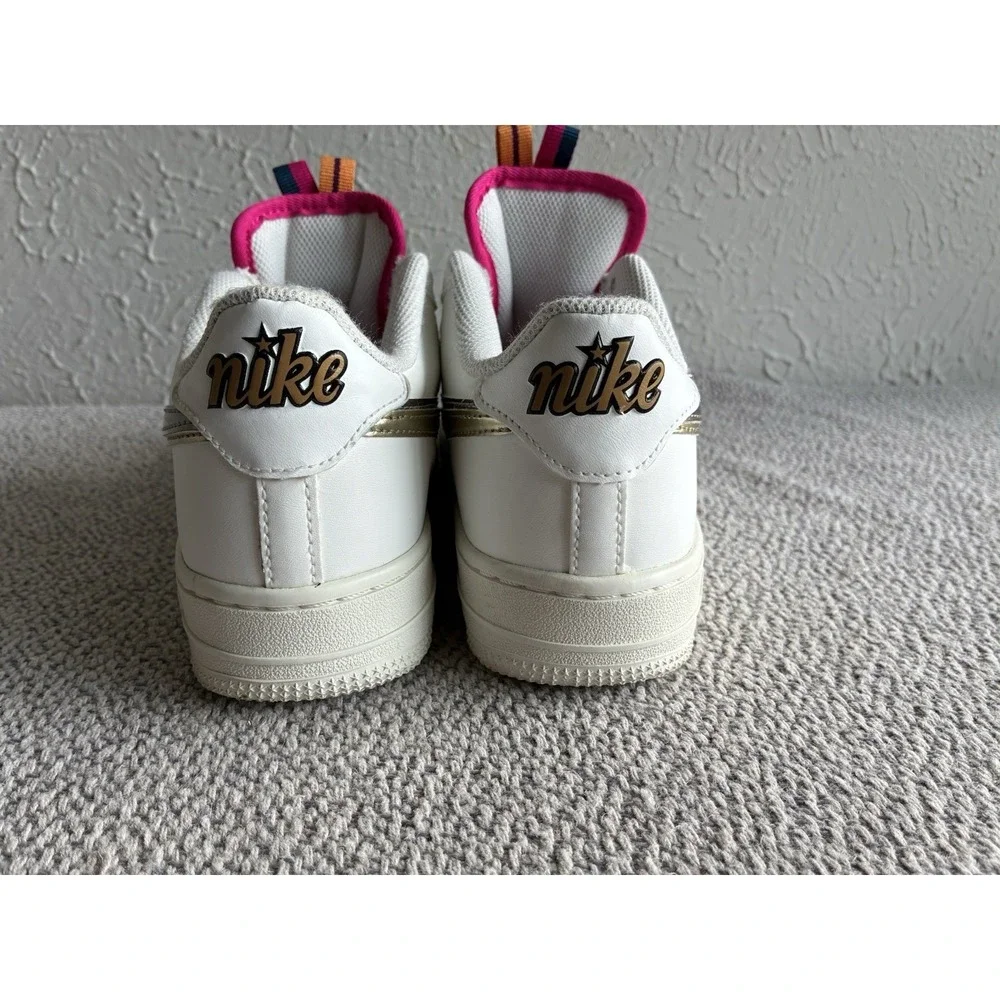 Nike Air Force 1 LV8 Double Swoosh White Gold Silver Sneakers Size 5.5Y - Picture 3 of 16